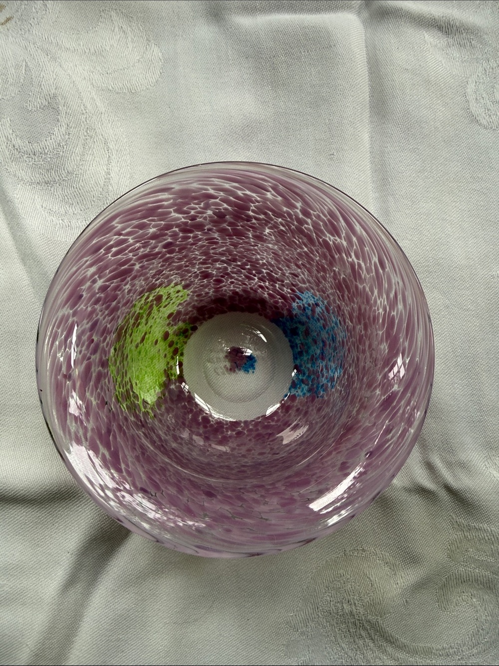 Kosta Boda Handblown Pink Art Glass Bowl with Blue and Green Accents
